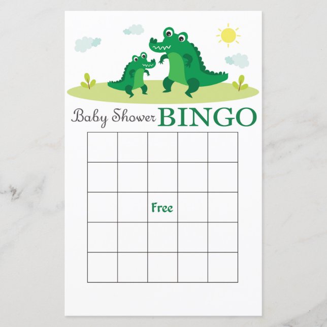 Alligator  baby shower bingo card (Front)