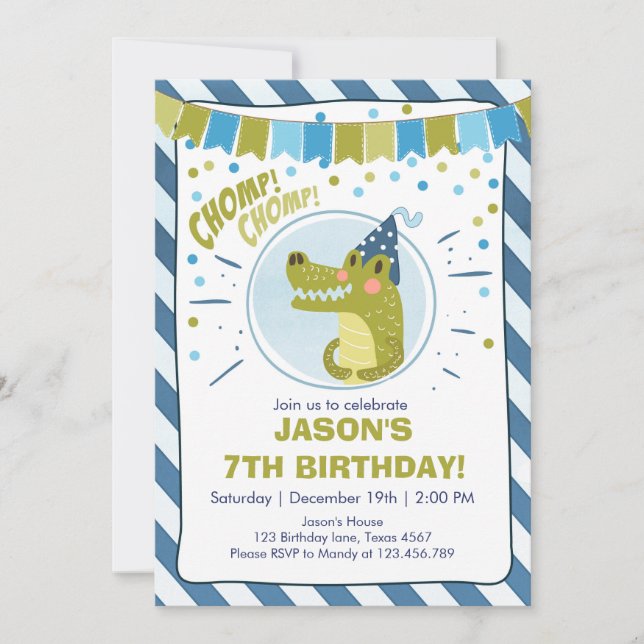 Alligator birthday invitation Alligator party Boy (Front)