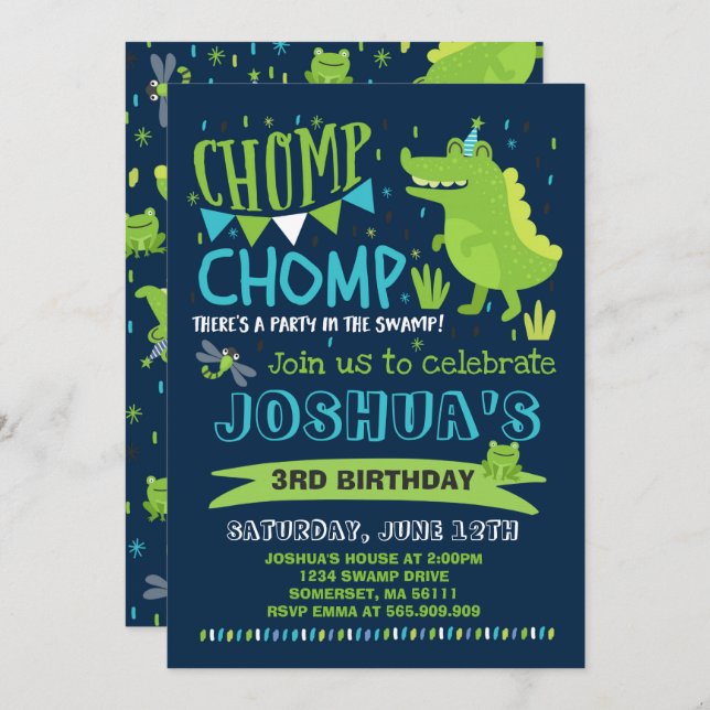 Alligator Birthday Invitation Crocodile Party (Front/Back)