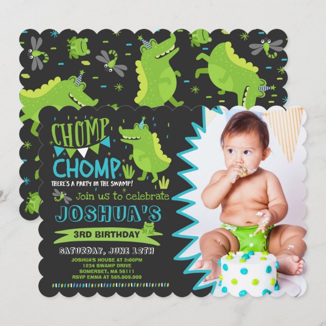 Alligator Birthday Invitation Crocodile Party (Front/Back)