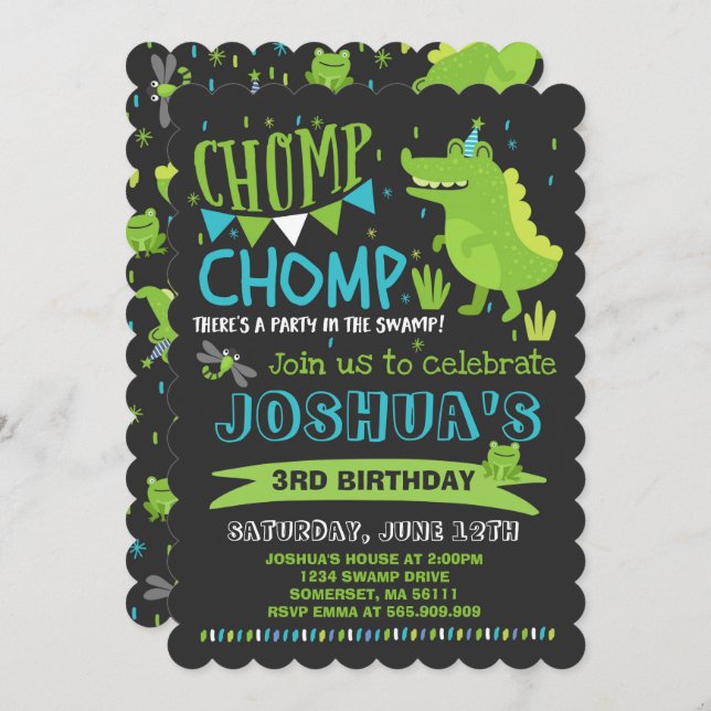 Alligator Birthday Invitation Crocodile Party (Front/Back)