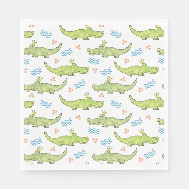 Alligator Birthday Paper Napkin, Luncheon Napkin (Front)