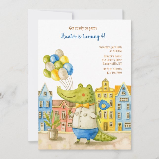 Alligator Birthday Party Invitation (Front)