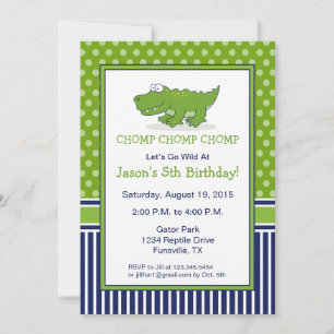 Alligator Birthday Party Invitation Blue and Green