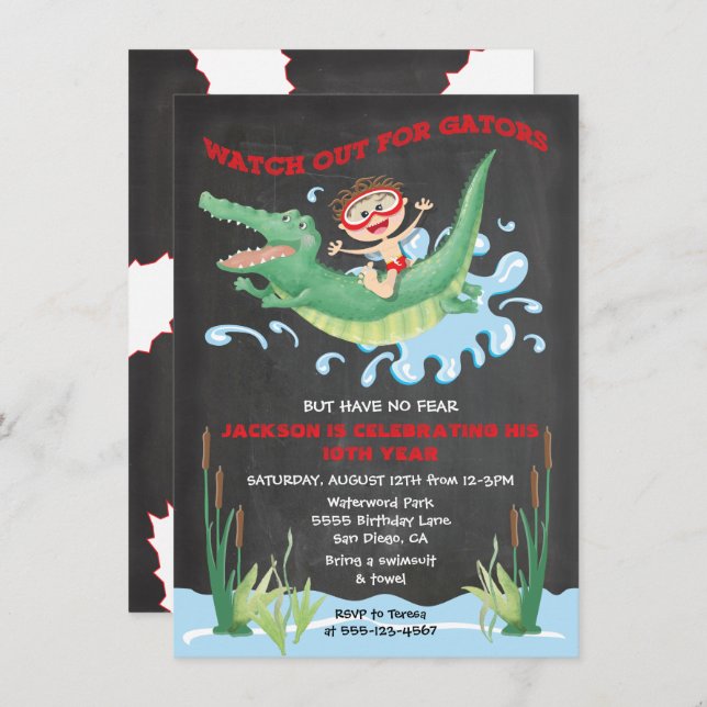 Alligator Birthday swimming Party Invitations (Front/Back)
