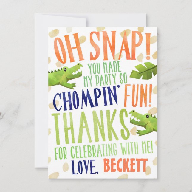 Alligator Birthday Thank You Note Cards (Front)