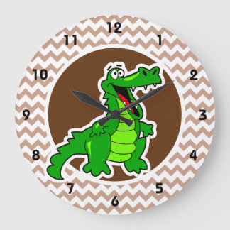 Alligator; Brown Chevron Large Clock