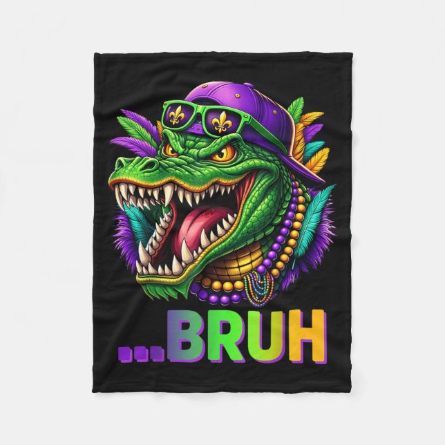 Alligator Bruh Mardi Gras Costume Men Women Kids  Fleece Blanket (Front)