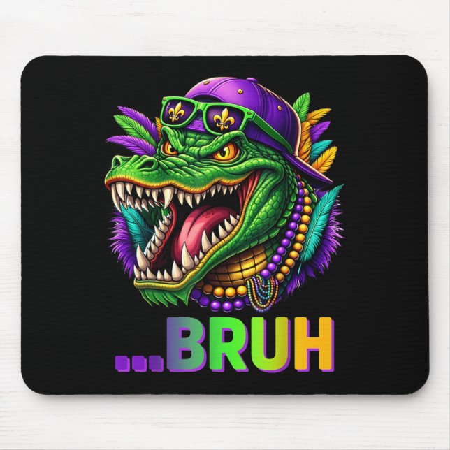 Alligator Bruh Mardi Gras Costume Men Women Kids  Mouse Mat (Front)
