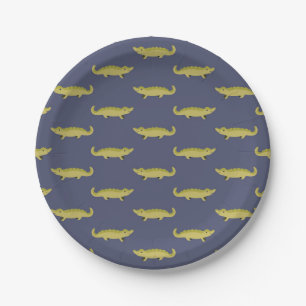 alligator cartoon printed blue paper plate
