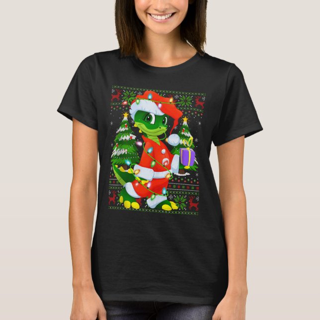 Alligator Christmas Lights Santa Costume Ugly Xmas T-Shirt (Front)