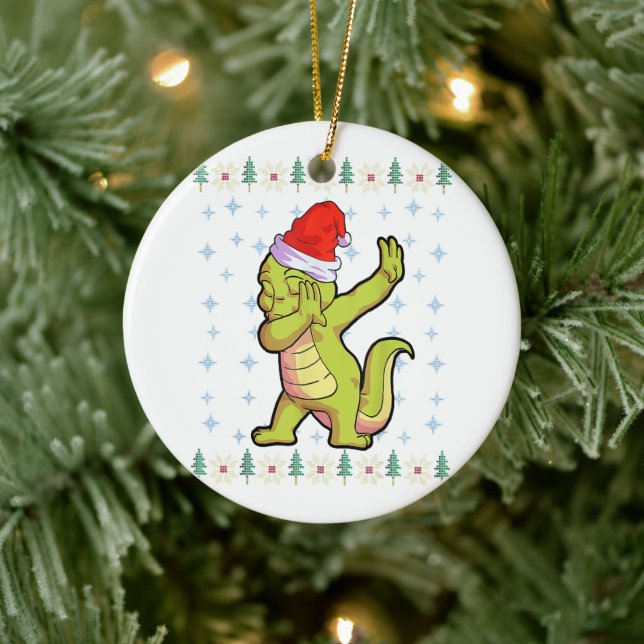 Alligator Christmas Shirt Santa Hat Crocodile Love Ceramic Tree Decoration (Tree)