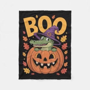 Alligator Costume On Pumpkin Halloween Alligator Fleece Blanket