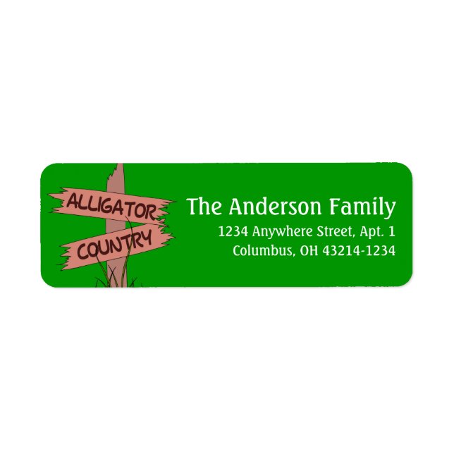 Alligator Country Sign Animal Return Address Label (Front)