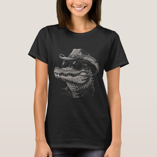 Alligator Cowboy Hat Gator Crocodile Reptile Lover T-Shirt (Front)