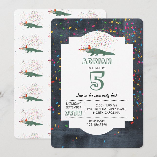 Alligator Crocodile - Animals Birthday Party Invitation (Front/Back)