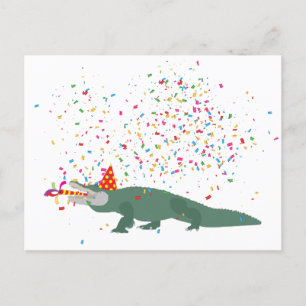 Alligator Crocodile - Animals Having a Party Holiday Postcard
