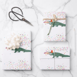 Alligator Crocodile - Animals Having a Party  Wrapping Paper Sheet