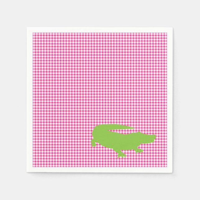 Alligator Crocodile Pink Green Preppy Fun Napkin (Front)