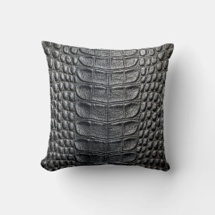 Alligator Crocodile Skin Faux Black Leather Cushion