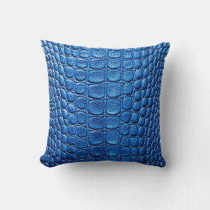 Alligator Crocodile Skin Faux Blue Leather Cushion