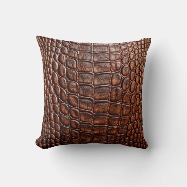 Alligator Crocodile Skin Faux Brown Leather  Cushion (Front)