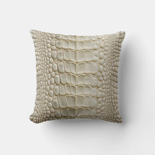 Alligator Crocodile Skin Faux Ivory White Leather Cushion