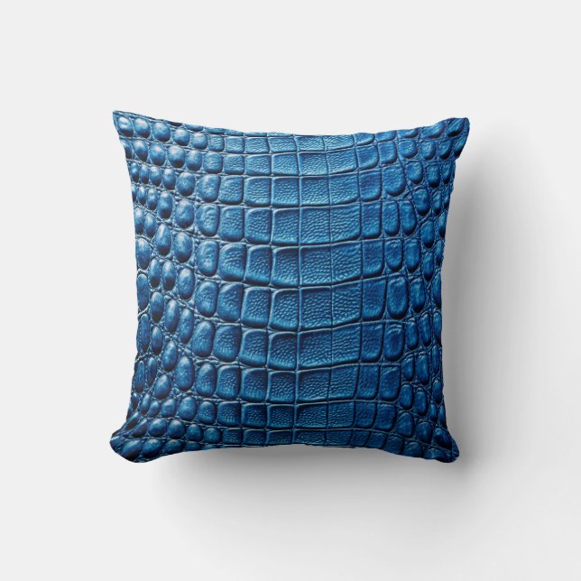 Alligator Crocodile Skin Faux Navy Blue Leather  Cushion (Front)