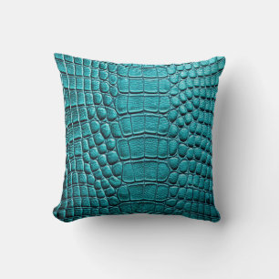 Alligator Crocodile Skin Faux Shiny Teal Leather Cushion