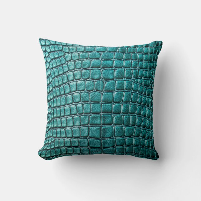 Alligator Crocodile Skin Faux Teal Leather  Cushion (Front)