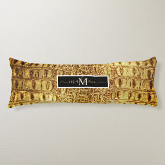 Alligator Crocodile Skin Shiny Gold Personalised Body Cushion