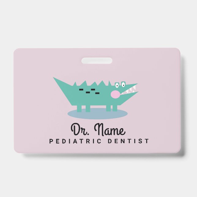 Alligator Dentist Paediatrician Dental Pink ID Badge (Front)