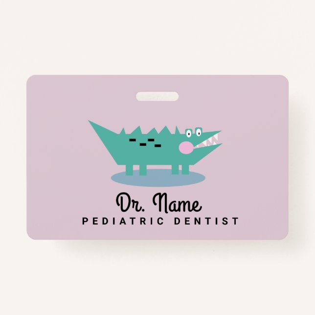 Alligator Dentist Paediatrician Dental Pink ID Badge (Front)