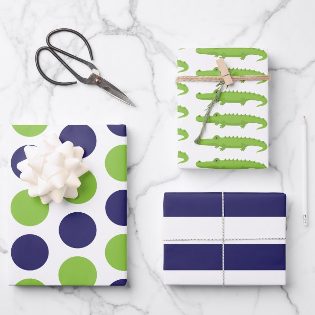 Alligator Dots Rugby Stripes Gift Wrap Sheets (Front)