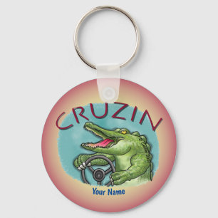 Alligator Driving Car  Key Ring