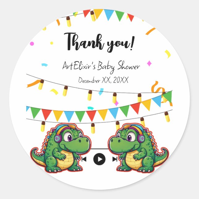 Alligator Festive Colourful Music Baby Shower Classic Round Sticker (Front)