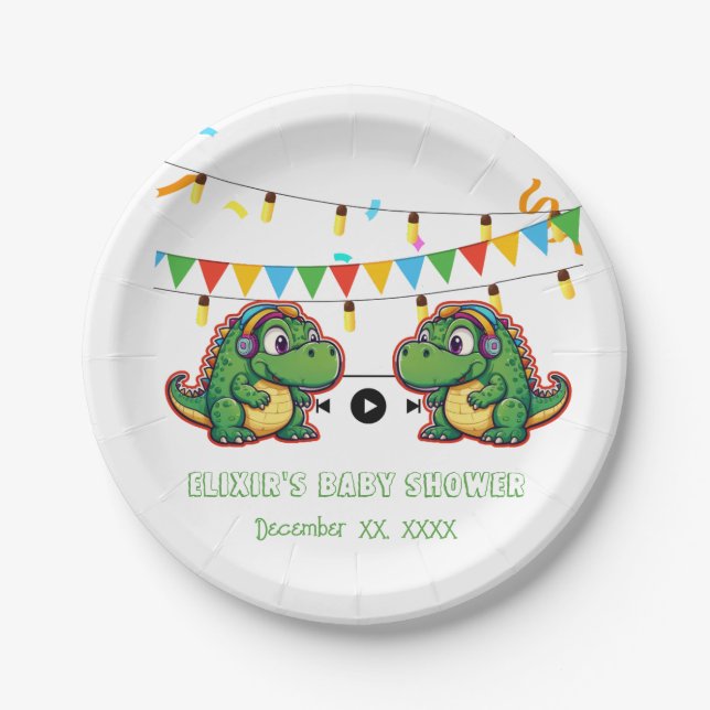 Alligator Festive Colourful Music Baby Shower Paper Plate (Front)