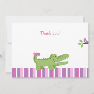 Alligator Flat Thank you note -Pink/Green Card