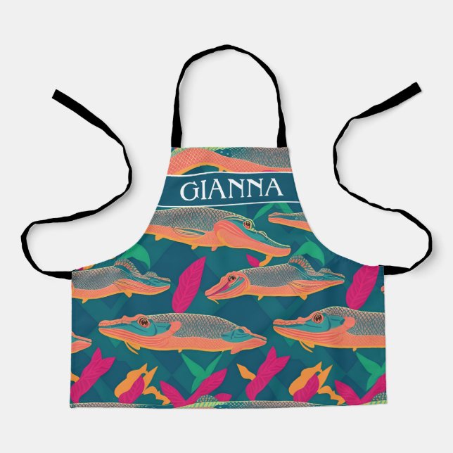 Alligator Gar Rainbow Colourful Pattern Apron (Front)