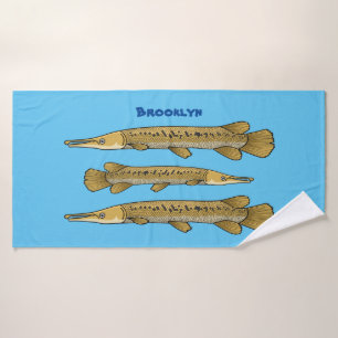 Alligator garfish cartoon illustration bath towel set