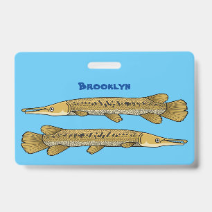 Alligator garfish cartoon illustration ID badge