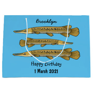Alligator garfish cartoon illustration large gift bag