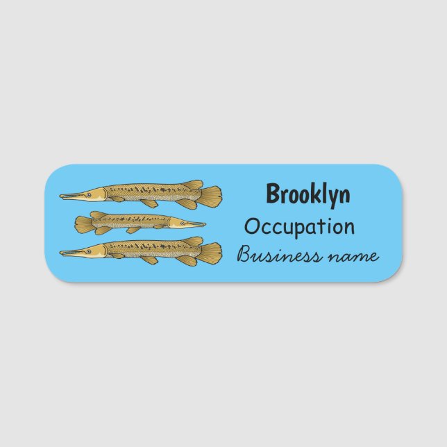 Alligator garfish cartoon illustration name tag (Front)