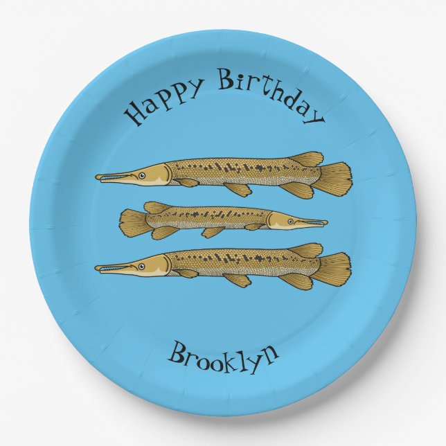 Alligator garfish cartoon illustration paper plate (Front)