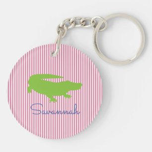 Alligator Green Pink Preppy Personalised Name  Key Ring