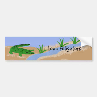 Alligator Green Whimsical Cartoon Art Bumper Sticker