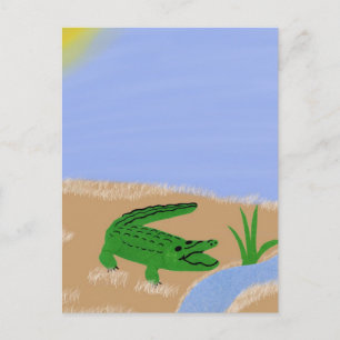 Alligator Green Whimsical Cartoon Art Postcard