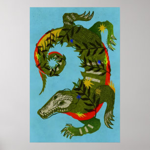 Alligator Guardian Japanese Abstract Bauhaus Poster