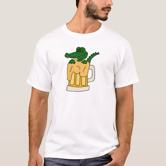 Alligator in Beer Mug T-Shirt (Front)