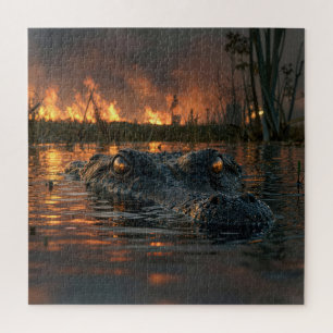 Alligator in Everglades Wildfire Jigsaw Puzzle